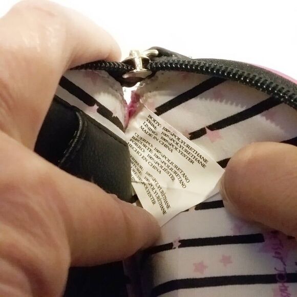 Luv Betsey Johnson Hot Pink Cat Face Wristlet Wallet Silver Glitter Eyebrows - Picture 6 of 6